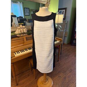Calvin Klein Black & White Sleeveless Sheath Dress With Wavy Textured Front